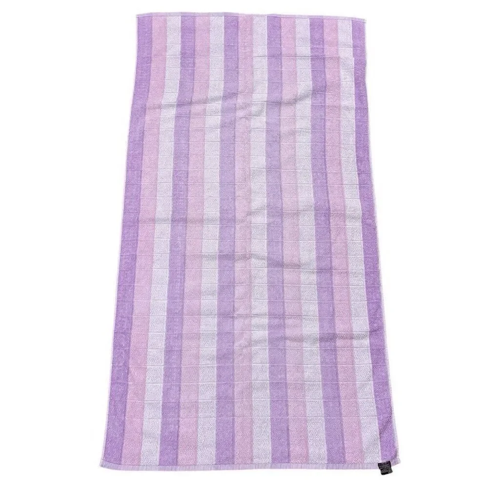 Vintage 1960s St Michael Purple Pink White Cotton Bath Towel 50 x 26 Stripes MCM